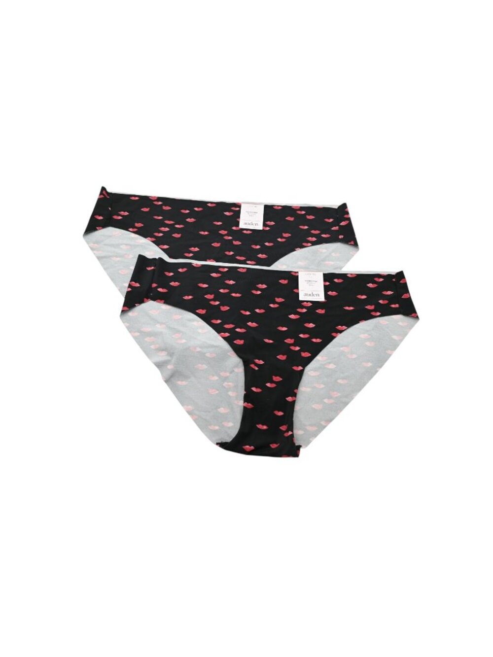 NWT Auden Lot of 2 Bikini Panties Sz L (12-14) Black Lip Print Invisible Edge